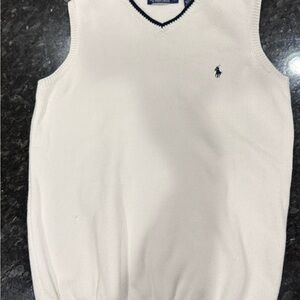 Polo Ralph Lauren White Knitted Sweater Vest w/ Navy Blue Accents- Boys Large
